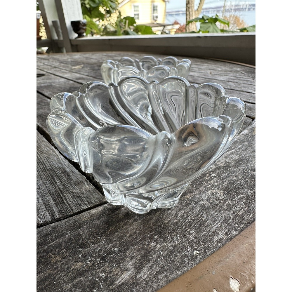 2 Vintage Mikasa Peppermint Clear Votive Swirl Crystal Holders 2 1/2"h X 4"w